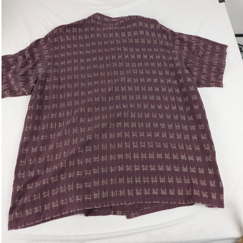 Ralph Lauren Jeans Co Mens XXL Burgundy Geometric Grid Cotton Short Sleeve Shirt - Picture 4 of 9